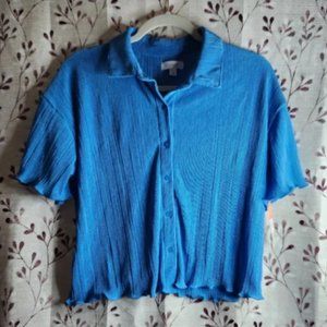 Colsie Soft Ribbed Button Down Short Sleeve Blouse. M. NWT!